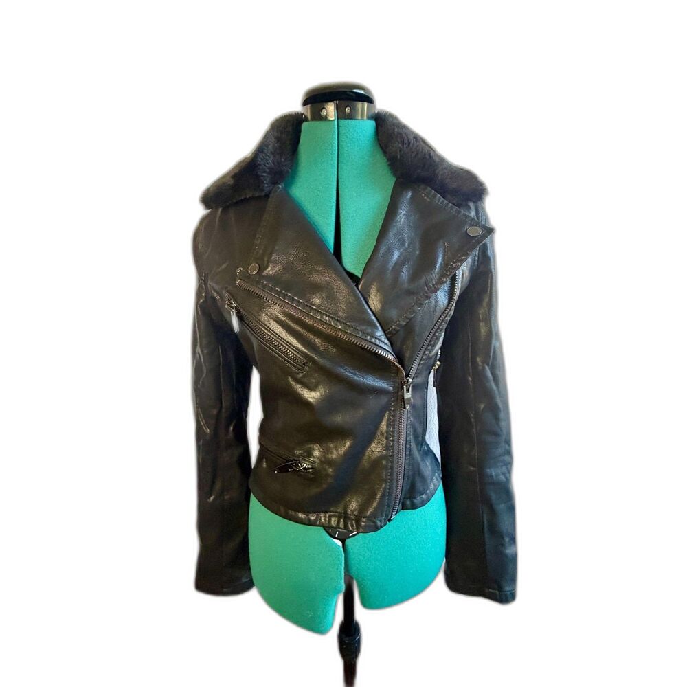 Blank NYC faux leather jacket with detachable faux fur collar